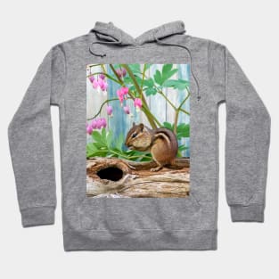 Active chipmunk in a spring time garden Hoodie